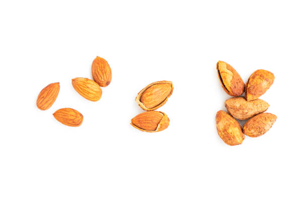 Roasted almond nuts isolated on white background, Almond Kernels