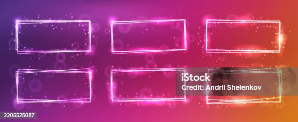 Neon Rectangular Frame With Shining Effects And Sparkles Stock ...