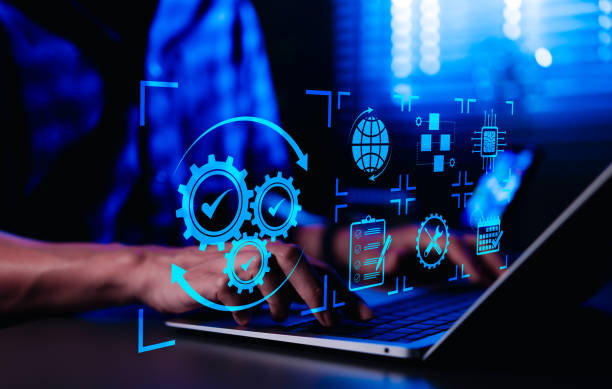 istock Automation concept. Business Process Automation and Optimization. Professional working with digital automation, workflow optimization, and efficiency enhancement, modern business technology solutions, 2205527447