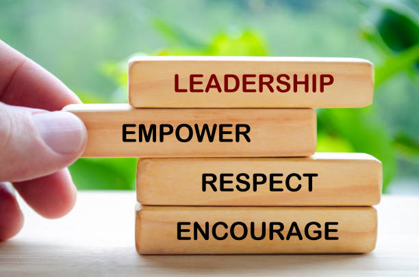 istock Leadership, empower, respect and encourage text on wooden blocks. Leadership concept 2205528301