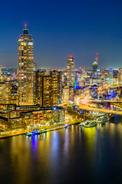 istock Rotterdam city centre nighttime view at Erasmusbrug over the Maas 2205533447