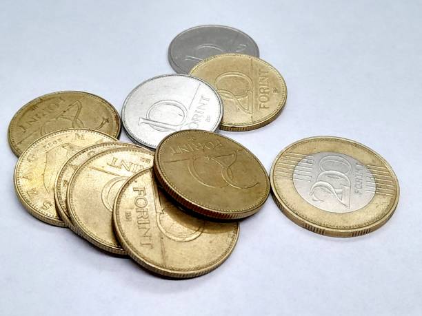 istock Hungarian forint coins with white background 2205533593