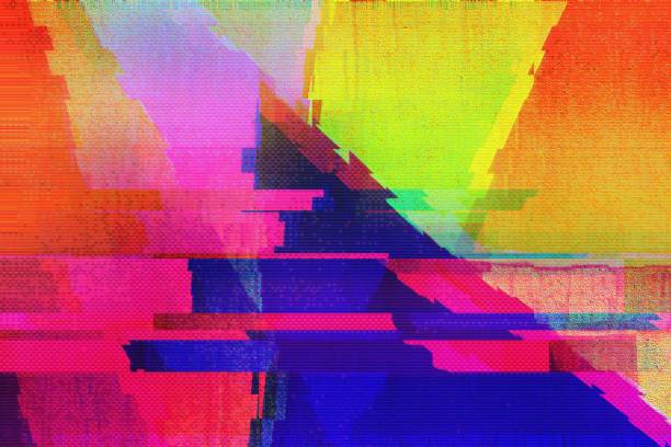istock Vibrant Glitch Art Pattern in Neon Pink, Blue, Yellow for Retro 80s, Y2K Aesthetic 2205536757
