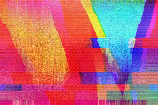 istock Vibrant Glitch Art Pattern in Neon Red, Blue, Yellow for 90s, Y2K Aesthetic 2205536931