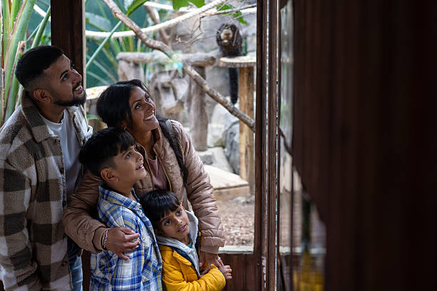 Family Enjoying The Monkey Enclosure