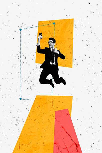 istock Composite image montage trend artwork collage of businessman jump hold smartphone selfie thumb like recruitment entrepreneur hr occupation 2205539430