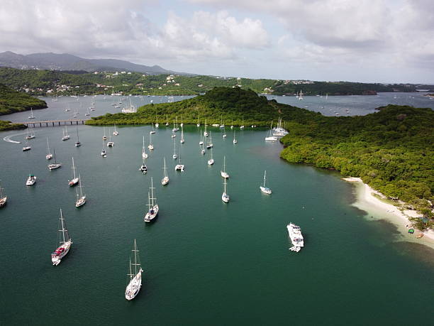 istock Sailboats Anchored in a Lush Tropical Bay 2205546355