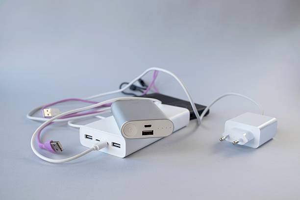 istock Power bank, external battery and USB cable, universal mobile battery for recharging gadgets 2205550298