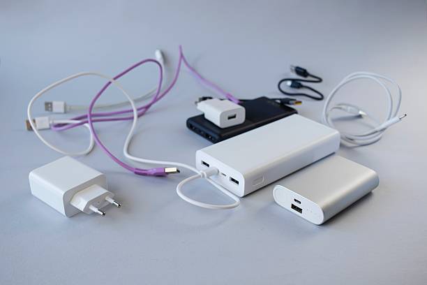 istock Power bank, external battery and USB cable, universal mobile battery for recharging gadgets 2205550537