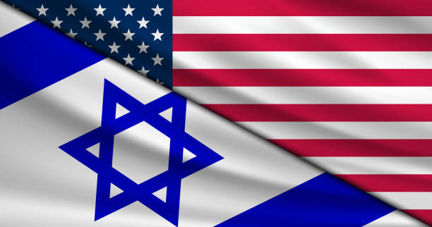 istock Background with Two Flags of USA and Israel 2205551580