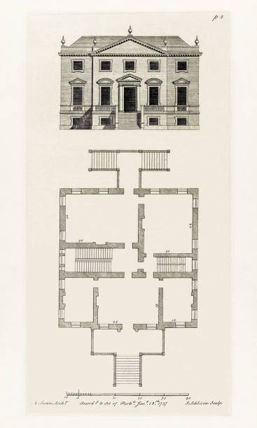 istock Classical Historical Design In Architecture, Plans and Elevations of Houses in the 1700s, Published in 1780 2205564033