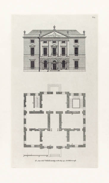 istock Classical Historical Design In Architecture, Plans and Elevations of Houses in the 1700s, Published in 1780 2205564225