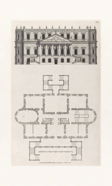 istock Classical Historical Design In Architecture, Plans and Elevations of Houses in the 1700s, Published in 1780 2205564246