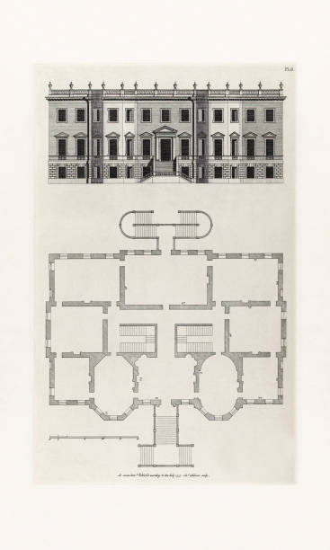 istock Classical Historical Design In Architecture, Plans and Elevations of Houses in the 1700s, Published in 1780 2205564300