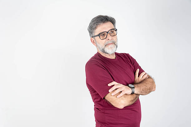 istock Hipster man in red t-shirt, studio shot, isolated 2205568018