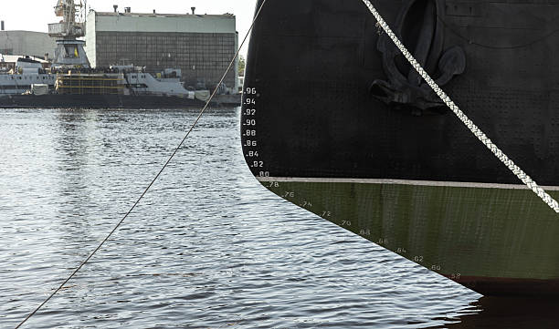 istock Closeup view of a icebreaker ship bow showing anchor, draft marks 2205569202