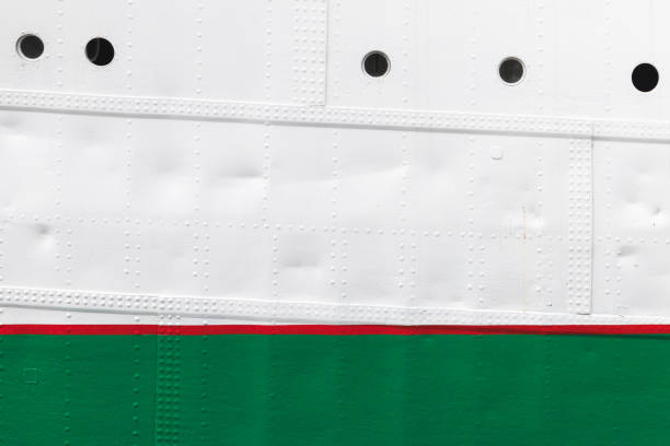 istock Vintage white ship hull with red green waterline 2205569213