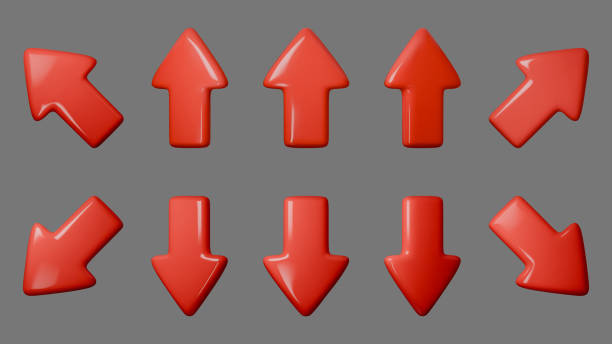 istock Vibrant vector illustration of 3D red arrows depicting upward and downward movement. Ideal for infographics, presentations, and navigation hints to engage your audience effectively. 2205570299