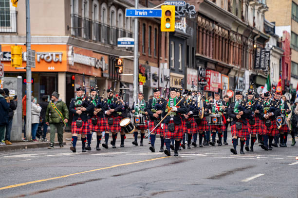 Haifa, Israel - April 19, 2025: Local Arab Orthodox Christians celebrate Easter Holy Saturday by a parade in Scottish dressing. Downtown Haifa, Israel