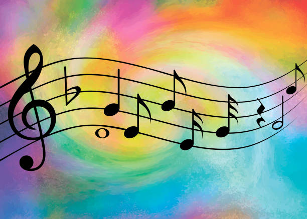 istock Part of a sheet music on a colorful watercolor background. 2205571440