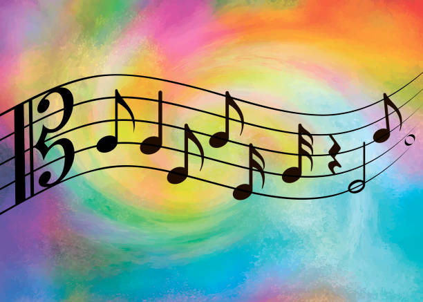 istock Part of a sheet music on a colorful watercolor background. 2205571711