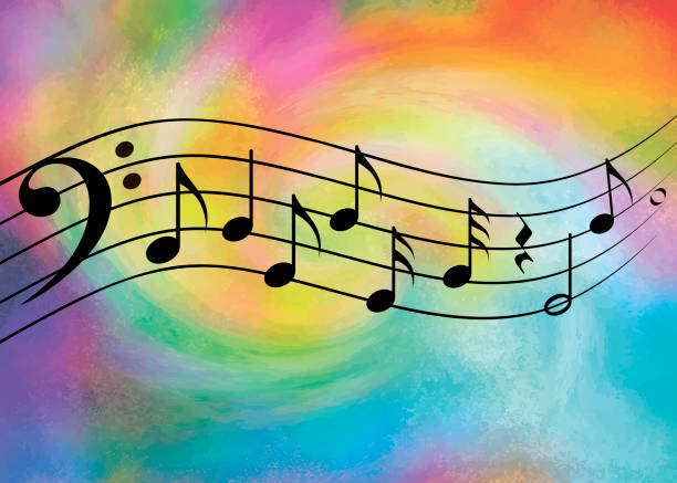 istock Part of a sheet music on a colorful watercolor background. 2205571758
