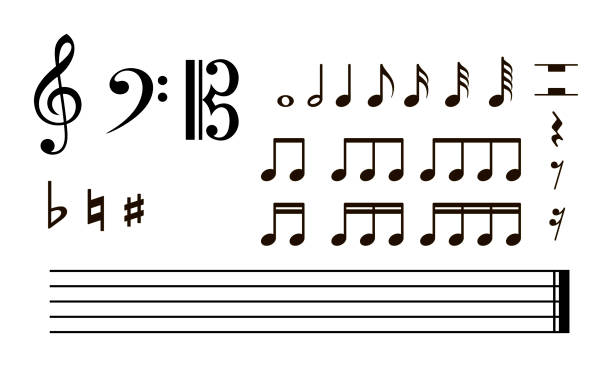 ilustraciones, imágenes clip art, dibujos animados e iconos de stock de ilustración vectorial de símbolos musicales. - nota musical