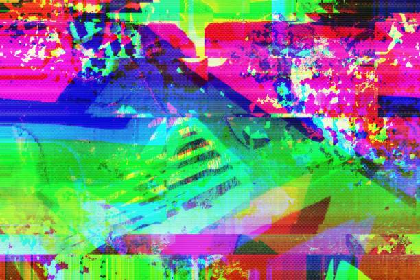 istock Vibrant Glitch Art in Neon Pink, Green, Yellow with 90s Y2K Touch 2205581190