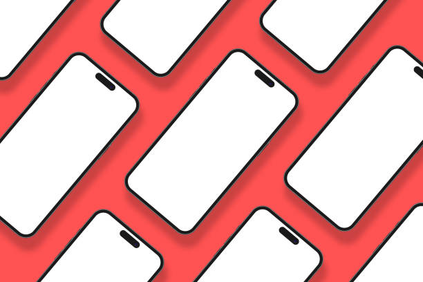 istock Mockup set of levitating modern realistic smartphones on bright pink background 2205582755