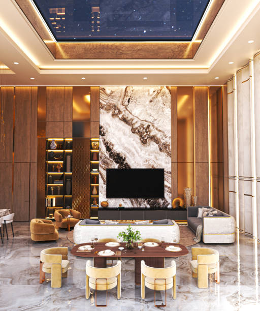 istock This is a beautifully designed elegant modern living room featuring a chic marble accent wall 2205586832