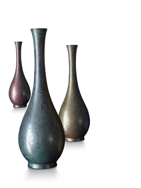 istock antique three colorful long ceramic vases on white background, object, decor, fashion, ancient, copy space 2205587725