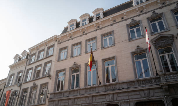 istock Belgian flag waving on a building in brussels, belgium 2205591000