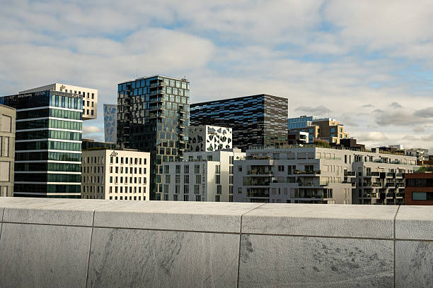 Oslo iconic skyline view from the Opera house on a late summer day