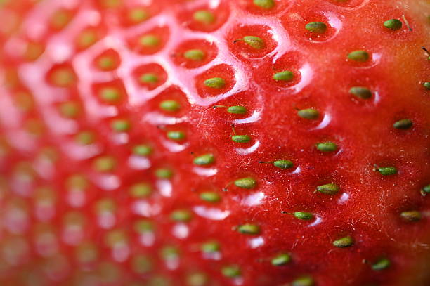 istock Strawberries on green background, close-up top view as a backgroun 2205594011