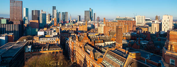 istock Manchester downtown aerial panorama at Sunrise. 2205597281