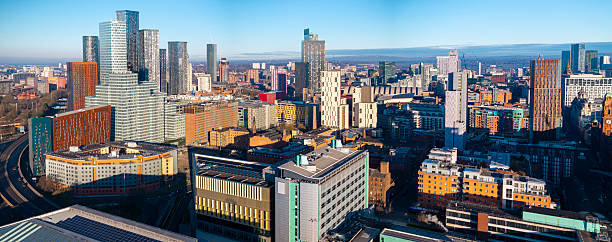 istock Manchester downtown aerial panorama at Sunrise. 2205597322