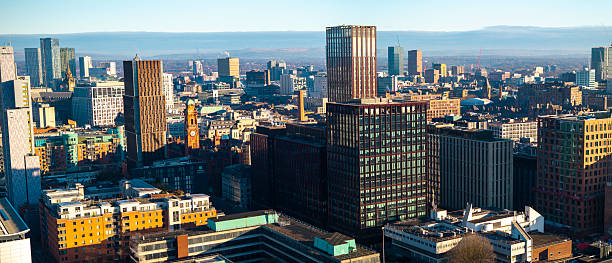 istock Manchester downtown aerial panorama at Sunrise. 2205597379
