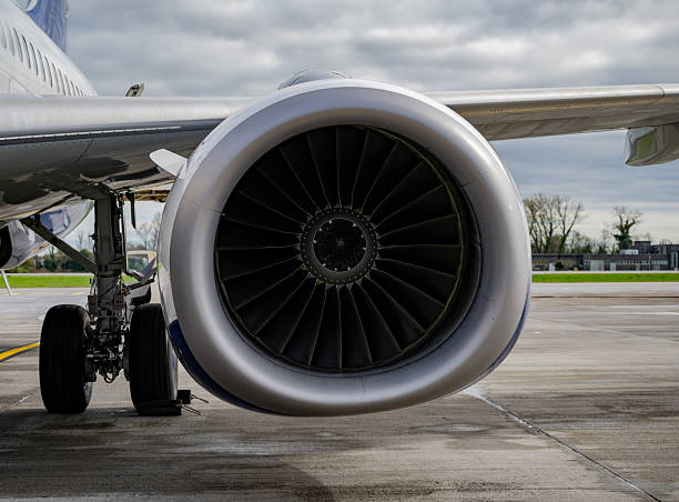 istock Close-Up of Airplane Jet Engine on Overcast Day 2205598877