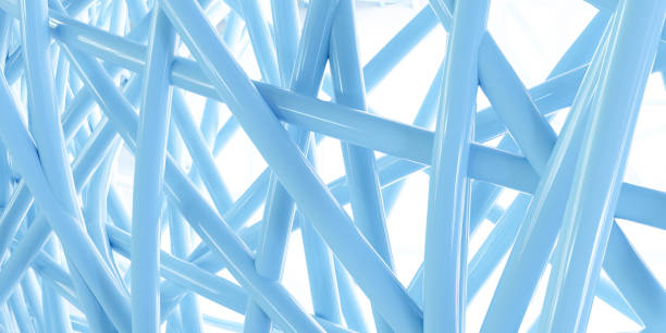 Abstract flowing metallic elements, blue technical background