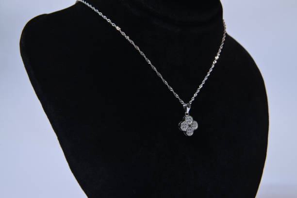istock A side view of a silver necklace on a jewelry display bust 2205599232