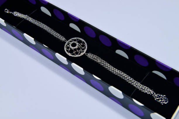 A silver bracelet in a gift box on white background
