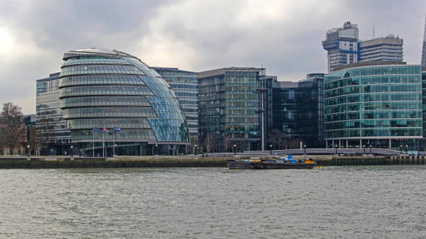London, United Kingdom - January 25, 2013: City Hall Building at Southwark in Capital City View Over Thames River Cold Winter Day.