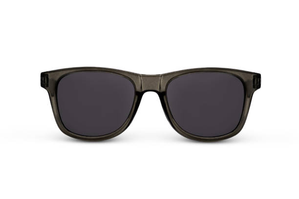 Stylish sunglasses in a black frame isolated on white background.