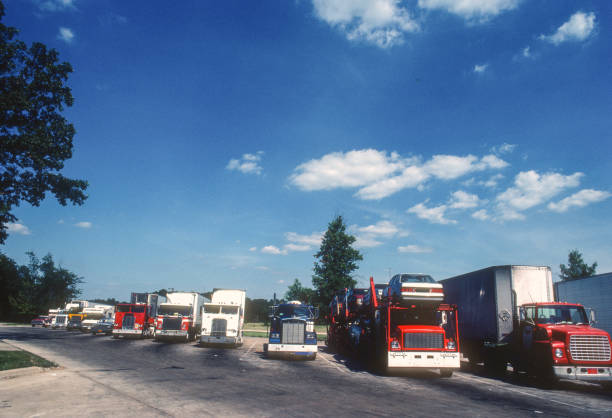 Illinois - Trucks at Rest Area - 1985. Scanned from Kodachrome 64 slide.