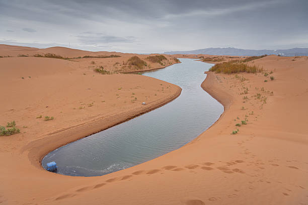 istock Big dune and the sand texture with the river cutting through at foreground, Inner Mongolia, China 2205617340