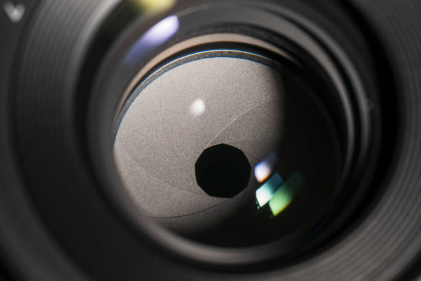 istock Camera lens diaphragm with aperture blades visible 2205632731