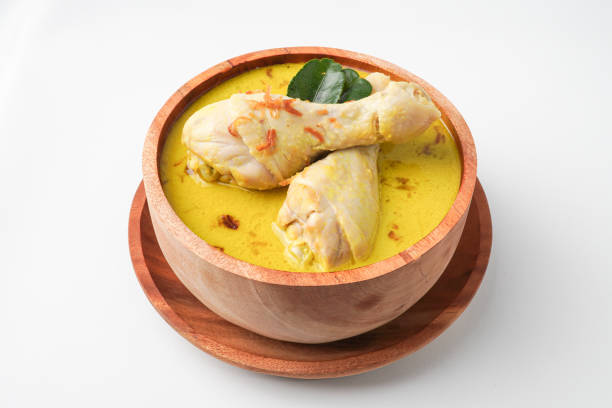 istock Lontong opor ayam is an Indonesian traditional dish usually served during eid Mubarak, Eid al Fitr holiday celebration with Ketupat Lebaran or rice cake dumpling and sambal chili sauce. 2205638948