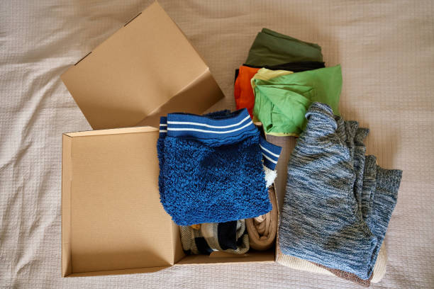 istock Boxes of Donated Clothes for Charity 2205641935
