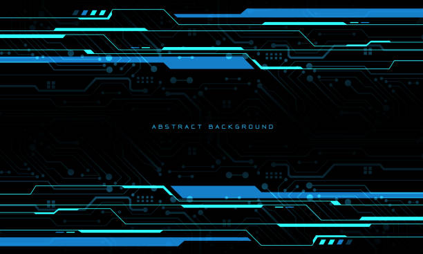 istock Abstract blue neon cyber circuit digital geometric on black design modern futuristic technology creative background vector 2205649445