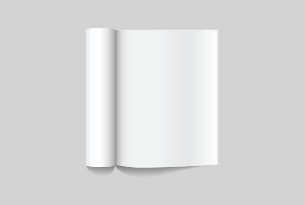 istock Vector 3d Magazine blank cover with rolled white paper pages mockup isolated on background. Folded sheets for the business presentation, journal, notebook, booklet, brochure, catalogue or a publisher 2205655590
